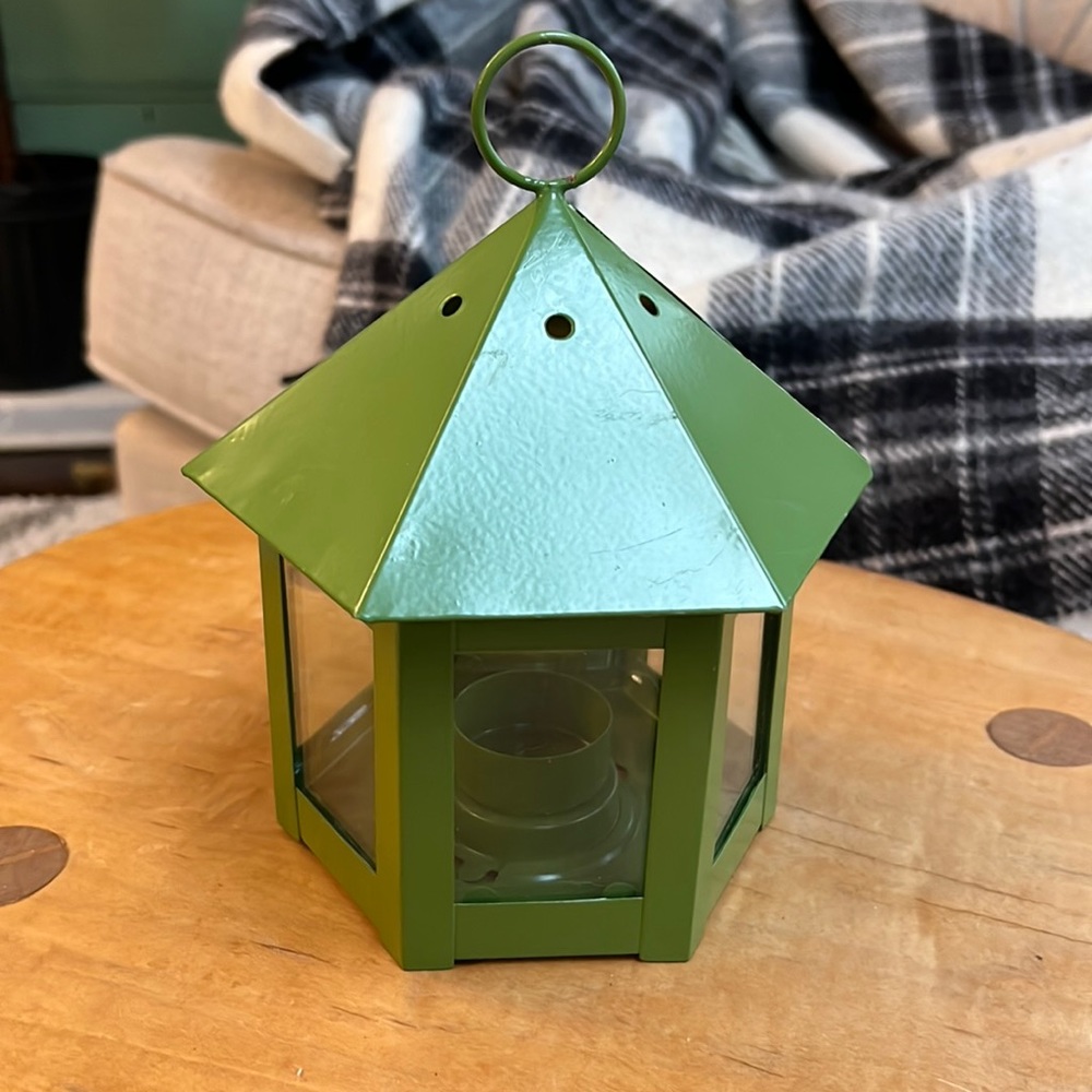 Crate and Barrel green tea light lantern